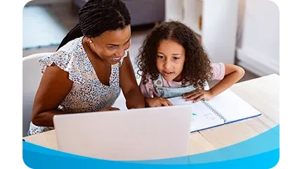 mother and daughter working on school work